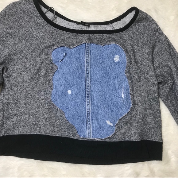 ✨ Express Crop Crew Neck Sweatshirt Denim Patch - Picture 2 of 7